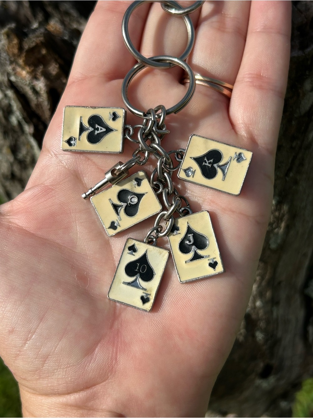 Royal Flush Spades Enamel Keychain | Poker Card Game Charm Key Ring